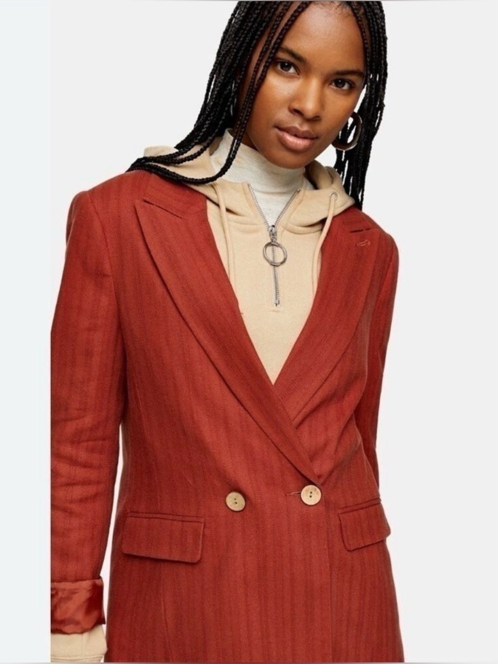 Topshop Rust Self Stripe linen blend double breasted notched collar blazer 6